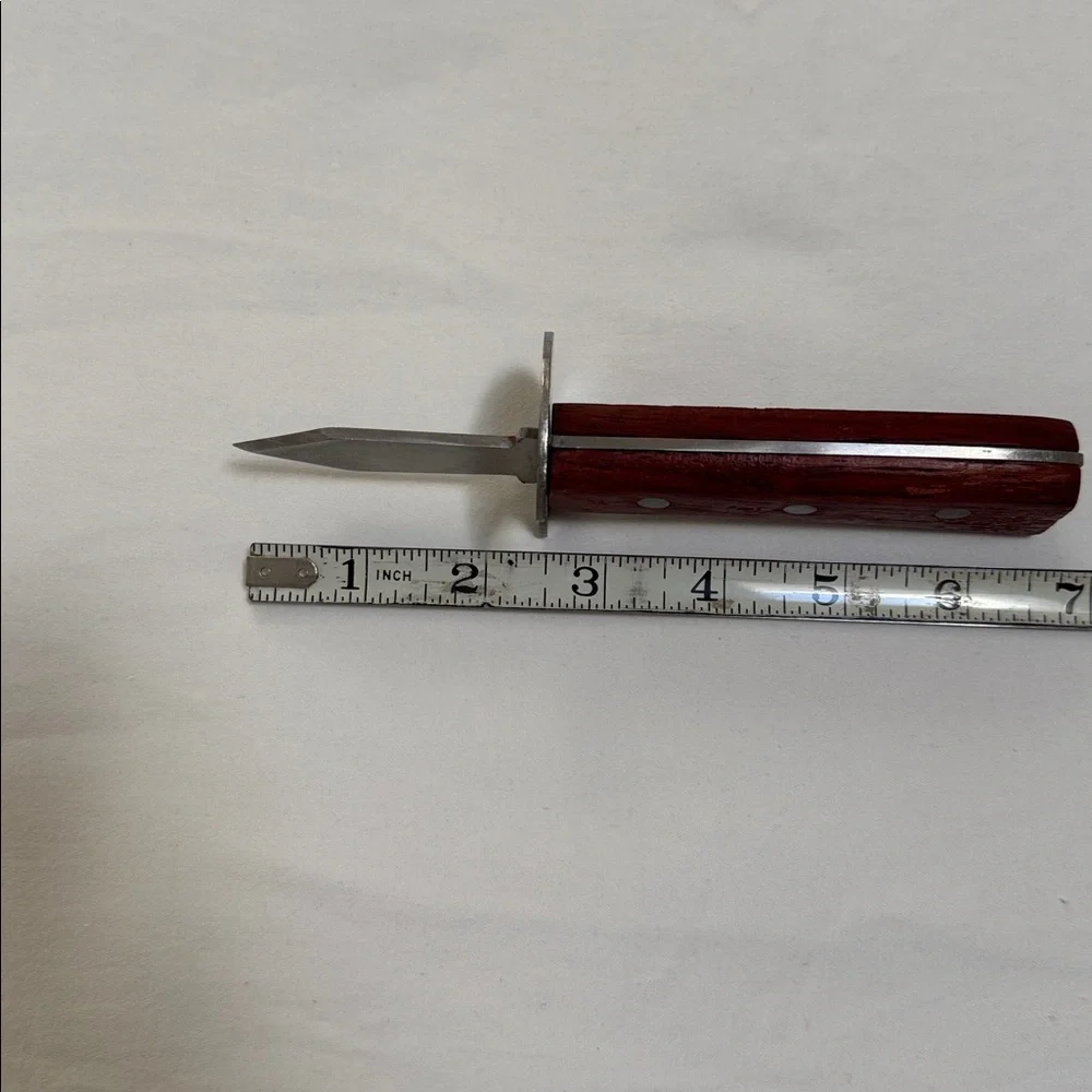 OYSTER DAGGER SHUCKER SHELLFISH KNIFE FullTang Stainless Steel Wood Red Brown 7”